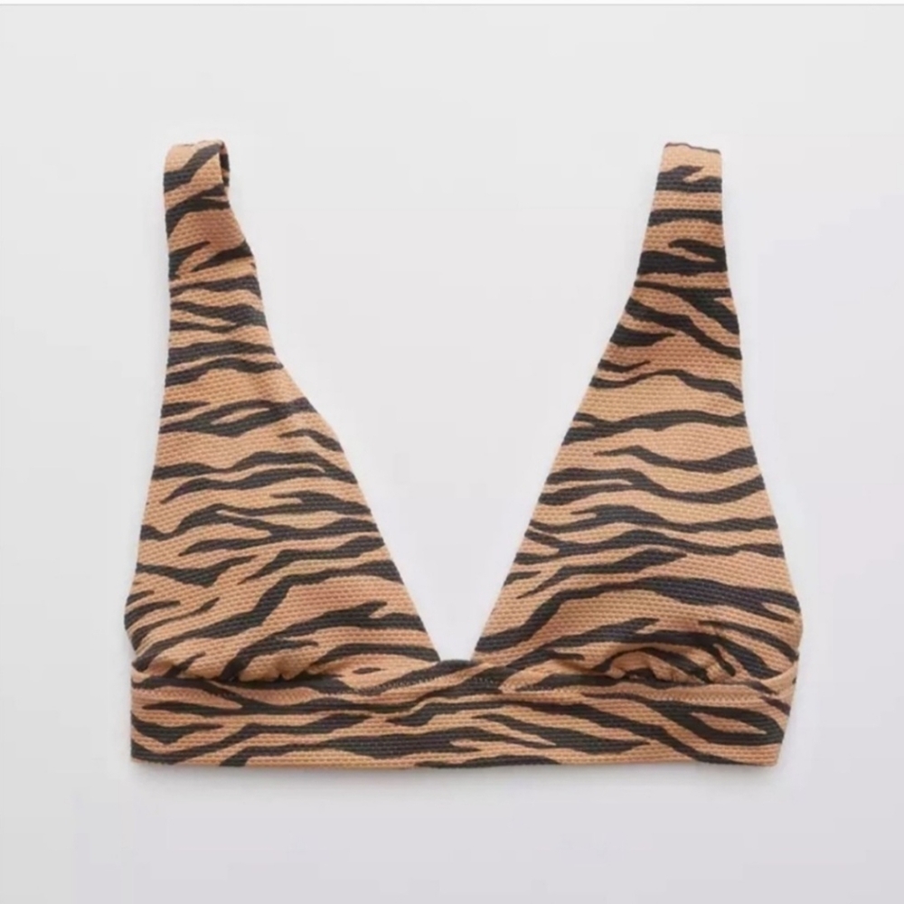 Aerie‎ Pique Triangle Bikini Top Brown Black Zebra Stripes Medium - Picture 3 of 9